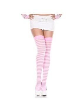 Music Legs Pink Striped thigh hi (Glow UV Reactive)